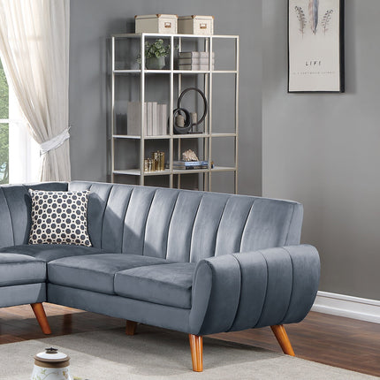 Contemporary 2-Pcs Sectional Set Living Room Furniture Dark Gray Velvet Couch Left Facing Sofa, Right Facing Loveseat Wedge Plush Cushion - Likeshoppe 