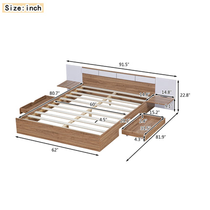 PF5- Queen Size Platform Bed with Headboard, Drawers, Shelves, USB Ports and Sockets - Likeshoppe 