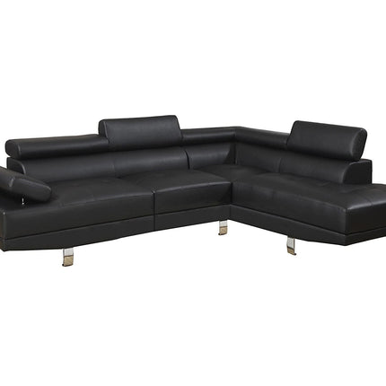 S1- Black Color Sectional Living Room Furniture Faux Leather Adjustable Headrest Right Facing Chaise & Left Facing Sofa - Likeshoppe 