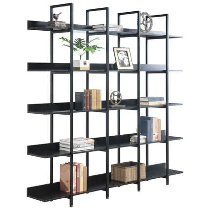 BC1- 5 Tier Bookcase Home Office Open Bookshelf, Vintage Industrial Style Shelf with Metal Frame, MDF Board - Likeshoppe 