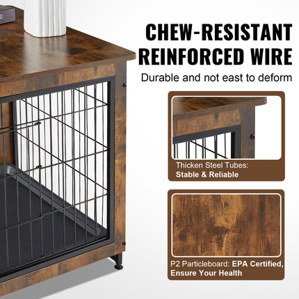 AB4- VEVOR Dog Crate Furniture, 32 inch Wooden Dog Crate with Double Doors, Heavy-Duty Dog Cage End Table with Multi-Purpose Removable Tray, Modern Dog Kennel Indoor for Dogs up to 45lb, Rustic Brown - Likeshoppe 