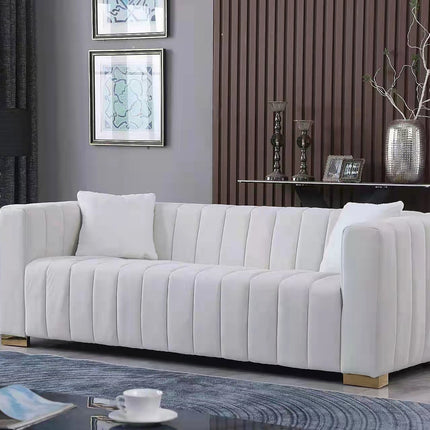 F2- A modern channel sofa take on a traditional Chesterfield,White color,3 seater - Likeshoppe 