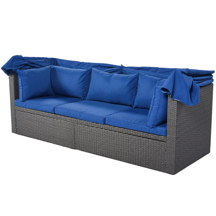 PX2- Outdoor Patio Rectangle Daybed with Retractable Canopy, Wicker Furniture Sectional Seating with Washable Cushions, Backyard, Porch - Likeshoppe 