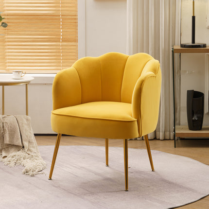 AC1- Shell Shape Velvet Fabric Armchair Accent Chair With Gold Legs For Living Room Bedroom - Likeshoppe 