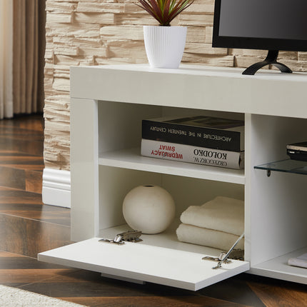 TV6- White morden TV Stand with LED Lights,high glossy front TV Cabinet,can be assembled in Lounge Room, Living Room or Bedroom,color:WHITE - Likeshoppe 