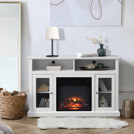 CB2- Modern Electric Fireplace TV Stand for TV Up to 55" Media Entertainment Center Console with Insert Fireplace and Adjustable Shelves;  Storage Cabinet Chest for Living Room - Likeshoppe 