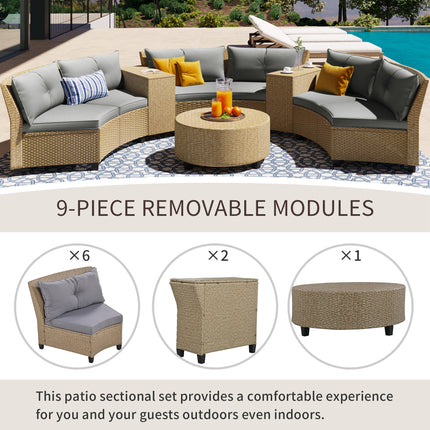 PX3- 6 - Person Fan-shaped Rattan Suit Combination with Cushions and Table,Suitable for Garden - Likeshoppe 