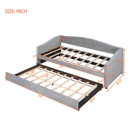 U3-Upholstered Daybed Sofa Bed Twin Size With Trundle Bed and Wood Slat - Likeshoppe 
