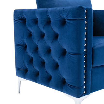 AC3- Modern Velvet Armchair Tufted Button Accent Chair Club Chair with Steel Legs for Living Room Bedroom - Likeshoppe 
