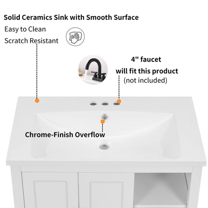 PT10- Bathroom Vanity with Sink;  Bathroom Storage Cabinet with Doors and Drawers;  Solid Wood Frame;  Ceramic Sink - Likeshoppe 