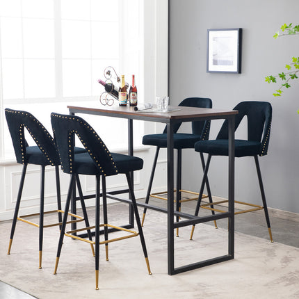 BS6- Collection Modern | Contemporary Velvet Upholstered  28\\" Bar Stool & Counter Stools with Nailheads and Gold Tipped Black Metal Legs,Set of 2 - Likeshoppe 