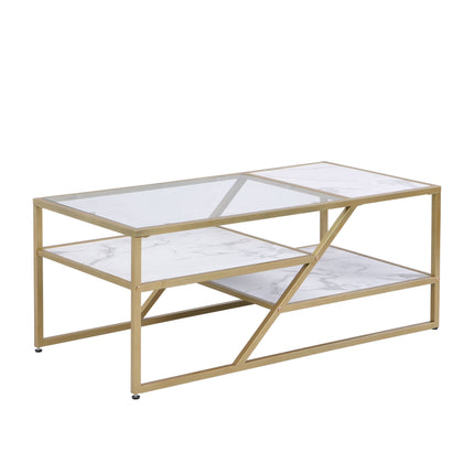C2- Golden Coffee Table with Storage Shelf;  Tempered Glass Coffee Table with Metal Frame for Living Room&Bedroom - Likeshoppe 