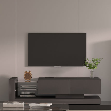 TV8- TV Console with Storage Cabinets, Full RGB Color 31 Modes Changing Lights Remote RGB LED TV Stand, Modern Entertainment Center (Black, for 75 inches TV) - Likeshoppe 