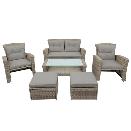 PX8- Patio Furniture Set;  4 Piece Outdoor Conversation Set All Weather Wicker Sectional Sofa with Ottoman and Cushions - Likeshoppe 