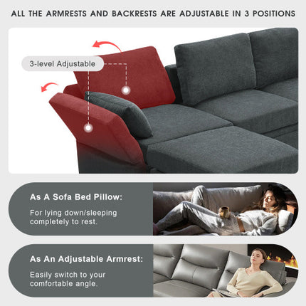 109*54.7\" Chenille Modular Sectional Sofa,U Shaped Couch with Adjustable Armrests and Backrests,6 Seat Reversible Sofa Bed with Storage Seats for Living Room, Apartment,2 Colors - Likeshoppe 
