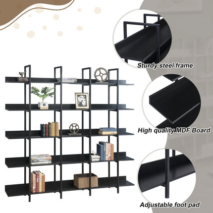 BC1- 5 Tier Bookcase Home Office Open Bookshelf, Vintage Industrial Style Shelf with Metal Frame, MDF Board - Likeshoppe 