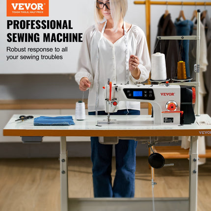 PN1- VEVOR Industrial Sewing Machine, Heavy-duty Lockstitch Sewing Machine with 550W Servo Motor Table Stand, Electro-mechanization Intelligent Start-stop, 0-5mm Industrial Straight Stitch 5000s.p.m - Likeshoppe 