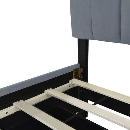 PF3- Queen Size Velvet Upholstered Platform Bed with 2 Drawers and 1 Twin XL Trundle - Likeshoppe 