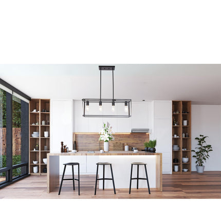 VF2- Pendant Lighting 4 Light Industrial Vintage Open Frame Rectangle Chandeliers Modern Black Linear Cage Ceiling Light Fixture - Likeshoppe 