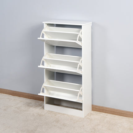 PQ3- Wooden Shoe Cabinet for Entryway;  White Shoe Storage Cabinet with 3 Flip Doors 20.94x9.45x43.11 inch - Likeshoppe 