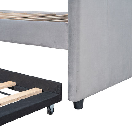 U3-Upholstered Daybed Sofa Bed Twin Size With Trundle Bed and Wood Slat - Likeshoppe 