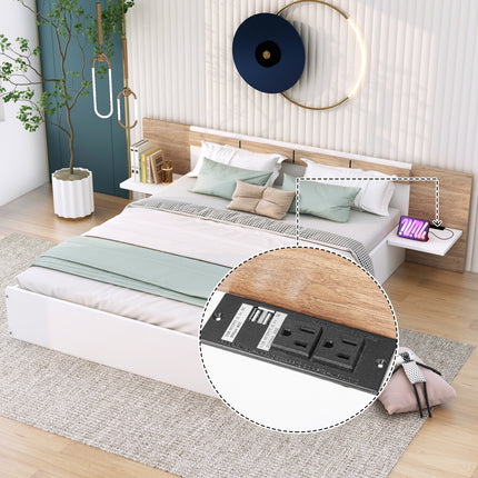 PF5- Queen Size Platform Bed with Headboard, Drawers, Shelves, USB Ports and Sockets - Likeshoppe 