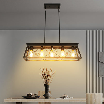 VF5- 5-Light Farmhouse Chandeliers for Dining Room, Metal Rustic Pendant Island Light Fixture, Modern Rectangular Island Lights for Kitchen, Living Room(No Bulbs) - Likeshoppe 