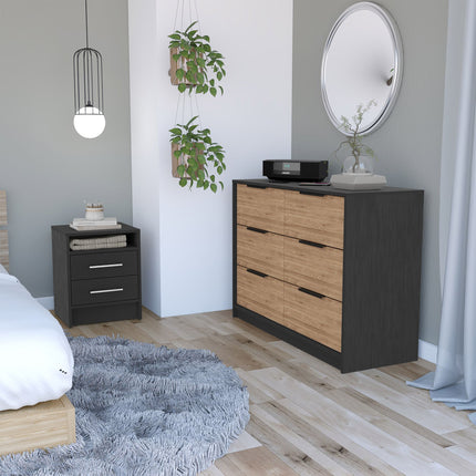 PD6- Benson 2 Piece Bedroom Set, Nightstand + Drawer Dresser, Black / Light Oak - Likeshoppe 