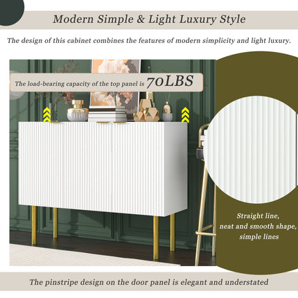 PC6- Modern Simple Sideboard with Particle Board and MDF Board;  Adjustable Shelves Luxury Style Cabinet with Gold Metal Legs and Handles for Hallway - Likeshoppe 