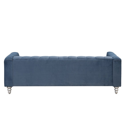 F8- 89" Modern Sofa Dutch Fluff Upholstered sofa with solid wood legs, buttoned tufted backrest,blue - Likeshoppe 