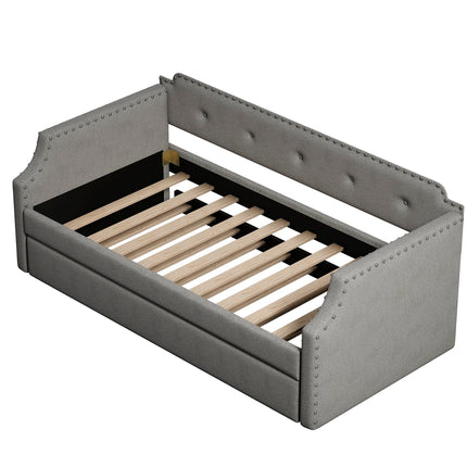 U4-Upholstered Daybed with Trundle;  Wood Slat Support; Upholstered Frame Sofa Bed ;  Twin - Likeshoppe 