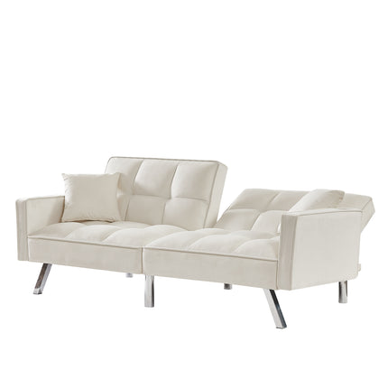 U5- Modern Velvet Sofa Couch Bed with Armrests and 2 Pillows for Living Room and Bedroom .(White) - Likeshoppe 