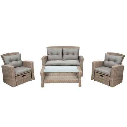 PX8- Patio Furniture Set;  4 Piece Outdoor Conversation Set All Weather Wicker Sectional Sofa with Ottoman and Cushions - Likeshoppe 