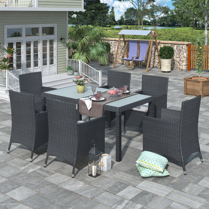 PX4- 7-piece Outdoor Wicker Dining set - Dining table set for 7 - Patio Rattan Furniture Set with Beige Cushion - Likeshoppe 