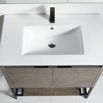 PT5- 32 inches Wood Freestanding Bathroom Vanity Combo with Integrated Ceramic Sink and 2 Soft Close Doors - Likeshoppe 