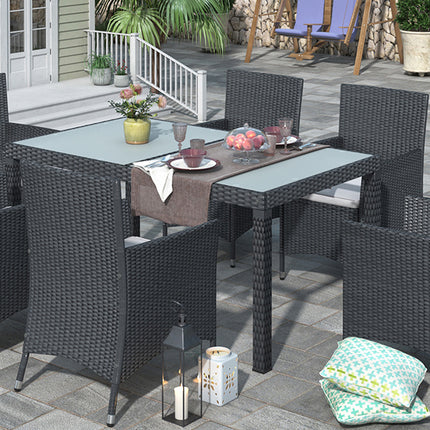 PX4- 7-piece Outdoor Wicker Dining set - Dining table set for 7 - Patio Rattan Furniture Set with Beige Cushion - Likeshoppe 