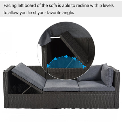 PX2- Outdoor Patio Rectangle Daybed with Retractable Canopy, Wicker Furniture Sectional Seating with Washable Cushions, Backyard, Porch - Likeshoppe 