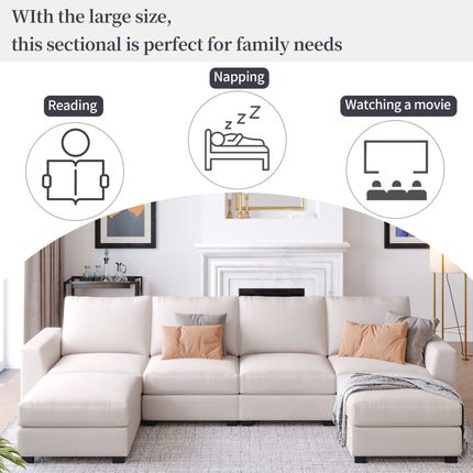 U1- 3 Pieces U shaped Sofa with Removable Ottomans - Likeshoppe 