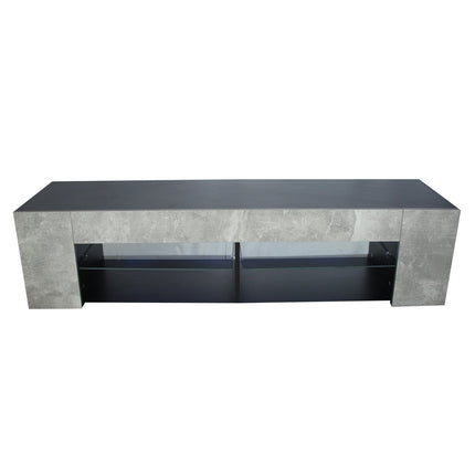 TV27- TV Stand for 32-60 Inch TVs Modern Low Profile Black+Stone Grey Entertainment Center with LED Lights 57 Inch Small TV Console Media Table with Glass Shelves and Hidden Side Bookshelf for Living Room - Likeshoppe 