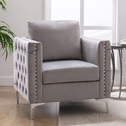 AC3- Modern Velvet Armchair Tufted Button Accent Chair Club Chair with Steel Legs for Living Room Bedroom - Likeshoppe 