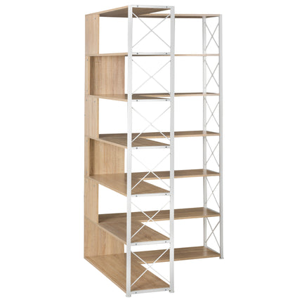 BC2- 7-Tier Bookcase Home Office Bookshelf, L-Shaped Corner Bookcase with Metal Frame, Industrial Style Shelf with Open Storage, MDF Board - Likeshoppe 