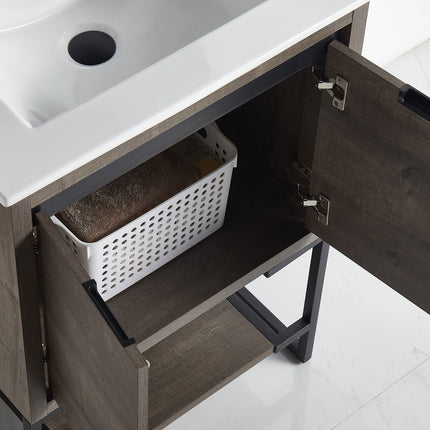 PT6- 24 inches Wood Freestanding Bathroom Vanity Combo with Integrated Ceramic Sink and 2 Soft Close Doors - Likeshoppe 