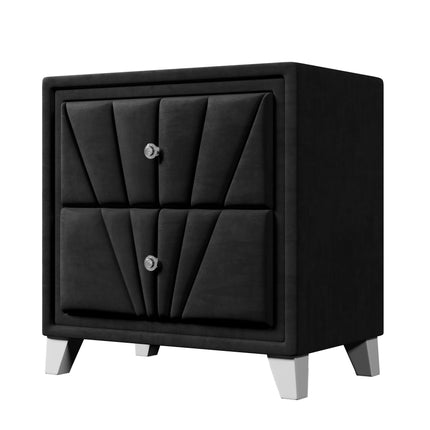 PE8- Contemporary Velvet Upholstered Glass Top Nightstand End table with Two Drawers Gray Solid Wood - Likeshoppe 