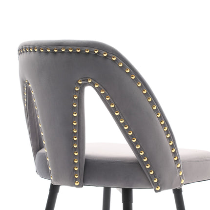 BS6- Collection Modern | Contemporary Velvet Upholstered  28\\" Bar Stool & Counter Stools with Nailheads and Gold Tipped Black Metal Legs,Set of 2 - Likeshoppe 