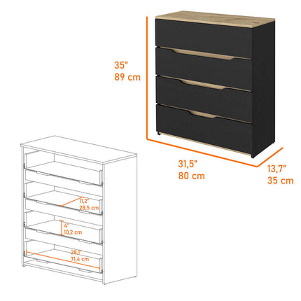 PD3- Blaine 3 Piece Bedroom Set, Nightstand + Nightstand + Drawer Dresser, Black / Pine / Light Oak - Likeshoppe 