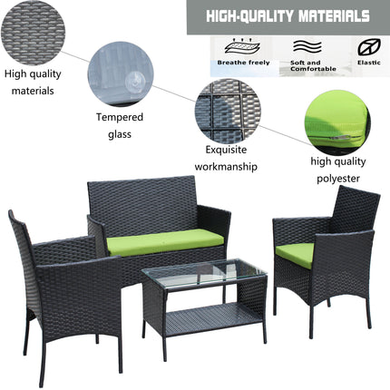 PX5- 4 PC Rattan Patio Furniture Set Outdoor Patio Cushioned Seat Wicker Sofa - Likeshoppe 