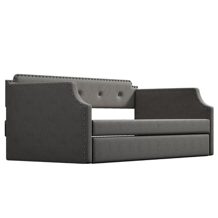 U4-Upholstered Daybed with Trundle;  Wood Slat Support; Upholstered Frame Sofa Bed ;  Twin - Likeshoppe 