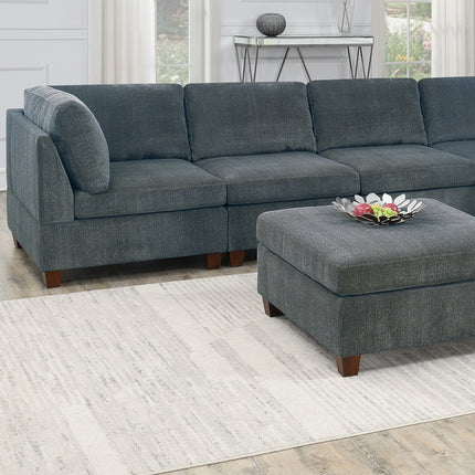 S5- Living Room Furniture Grey Chenille Modular Sectional 8pc Set Large Corner L-Sectional Modern Couch 2x Corner Wedge 4x Armless Chairs and 2x Ottomans Plywood - Likeshoppe 