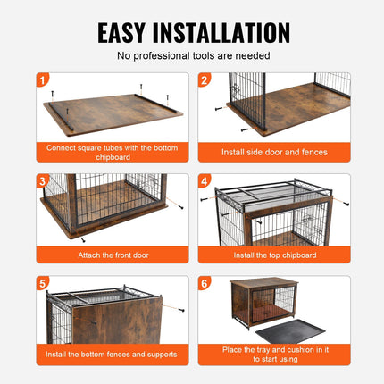 AB1- VEVOR Dog Crate Furniture, 38 inch Wooden Dog Crate with Double Doors, Heavy-Duty Dog Cage End Table with Multi-Purpose Removable Tray, Modern Dog Kennel Indoor for Dogs up to 70lb, Rustic Brown - Likeshoppe 