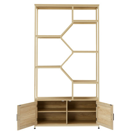 BC3- Rattan bookshelf 5 tiers Bookcases Storage Rack with cabinet for Living Room Home Office - Likeshoppe 